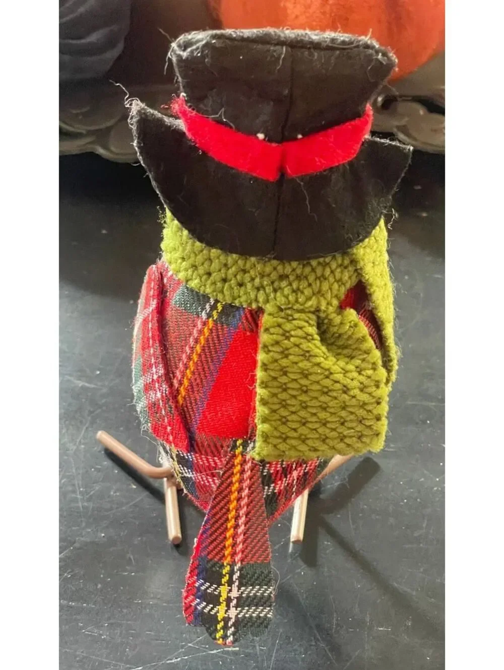 Festive Fall/Winter Bird Figurine with Plaid Cape and Scarf